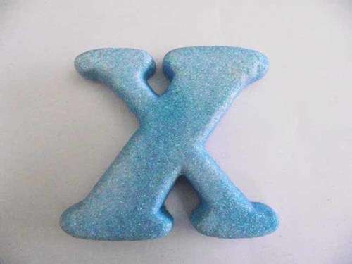 Polistyrene Letter X, Blue With Glitter, ±100mm x 20mm, 1pc