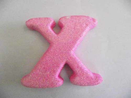 Polistyrene Letter X, Pink With Glitter, ±100mm x 20mm, 1pc