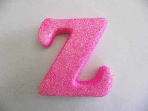 Polistyrene Letter Z, Pink With Glitter, ±100mm x 20mm, 1pc