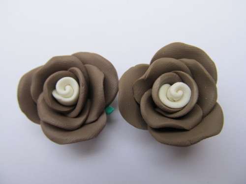 Flower, Rose Design, Made From Clay, Brown, 30mm, 2pc