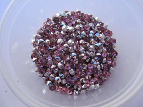 Rhinestones, Pointed, Pink, 4mm, ±100pc