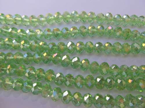 Chinese Crystal Beads, Glass, Rondelle, Green AB, 6mm x 8mm, ±35pc