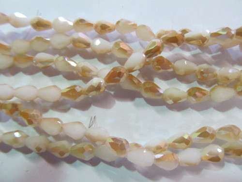 Chinese Crystal Beads, Glass, Teardrop, White / Bronze, 8mm x 6mm, 20pc
