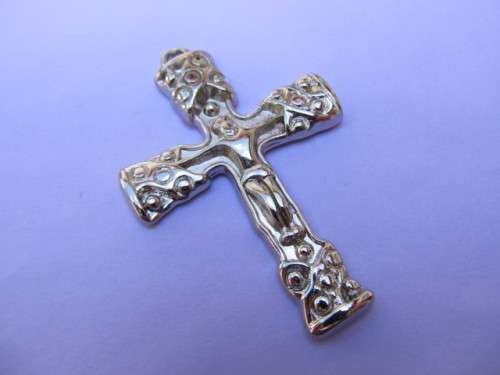Pendant, Cross, Acrylic, Rhodium Plated, Nickel Colour, 64mm x 44mm, 1pc