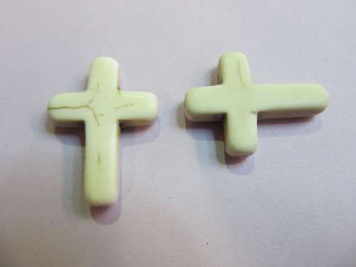 Pendant, Semi-Precious, Cross, Cream Howlite, 30mm x 22mm, 1pc