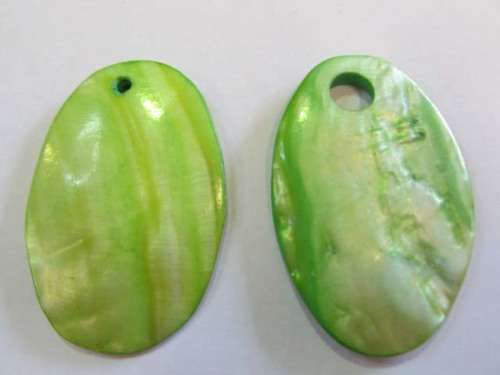 Pendant, Shell, Oval, Green, 65mm x 41mm, 1pc