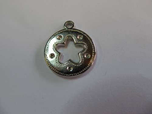 Pendant, Round, Rhodium Plated, Nickel Colour, 30mm, 1pc