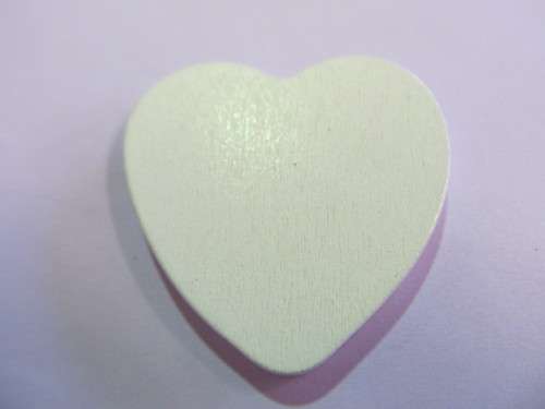 Pendant, Wood, Heart, White, Hole Top To Bottom, 40mm, 1pc