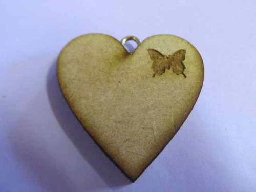 Pendant, Wood, Heart, Butterfly Design, Natural Wood Colour, 41mm 1pc
