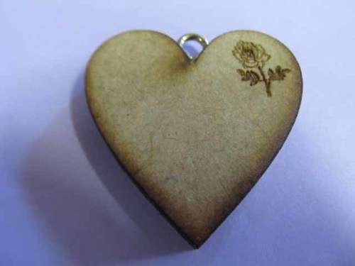 Pendant, Wood, Heart, Rose Design, Natural Wood Colour, 41mm 1pc