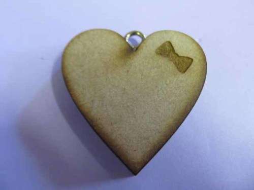 Pendant, Wood, Heart, Bow In Heart, Natural Wood Colour, 41mm 1pc