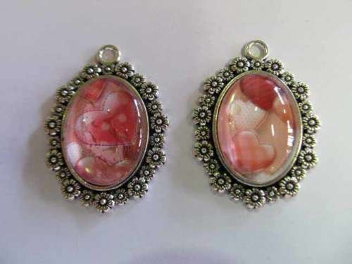 Pendant, Oval, Random Design, Pink, 40mm, 1pc