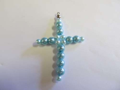 Pendant, Cross, Beaded, Turqouise, 56mm x 38mm, 1pc