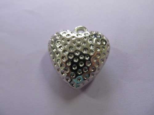 Pendant, Heart, Acrylic, Rhodium Plated, Nickel Colour, 27mm, 1pc