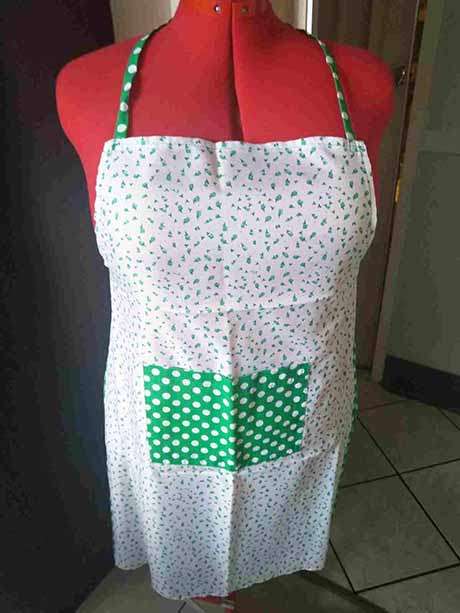 Apron, Handmade, Polycotton, Green And White, One Size Fits Alls, 1pc