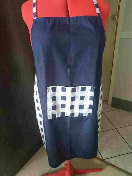 Apron, Handmade, Polycotton, Navy And White, One Size Fits Alls, 1pc