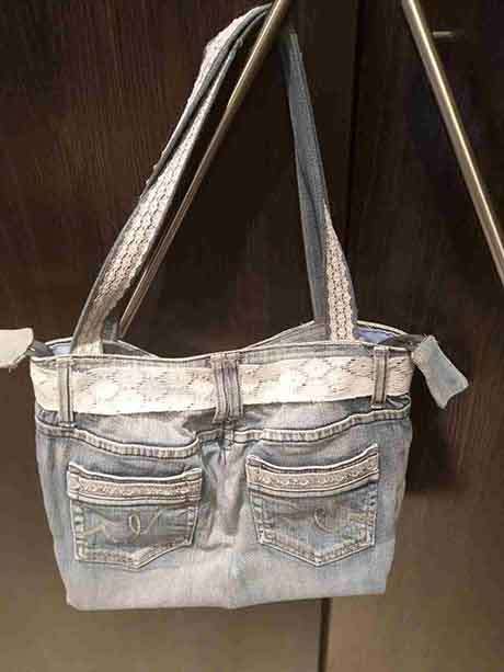 Handbag, Denim, Blue And White, ±40cm x 22cm, Handmade, 1pc