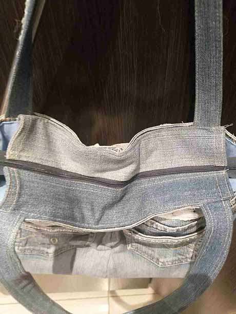 Handbag, Denim, Blue And White, ±40cm x 22cm, Handmade, 1pc