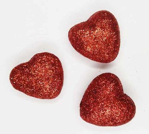 Heart, Polistyrene Heart With Red Glitter, 27mm, 4pc