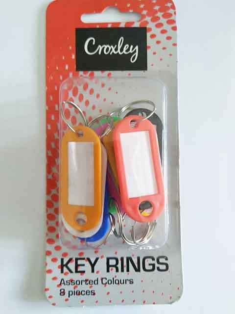 Key Tag - Key Ring, Croxley, Assorted Colours, 8pc