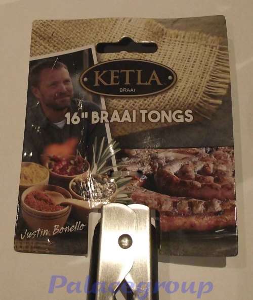 KETLA Braai, 16` Braai Tongs, 0.6mm Stainless Steel, Soft Grip Handles, 180g
