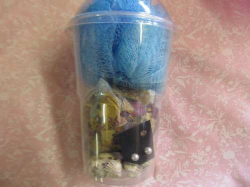 Mesh Bath Sponge Potpourri Petals With Oil Shells And Faux Pearl Earrings, Blue, 1 Set