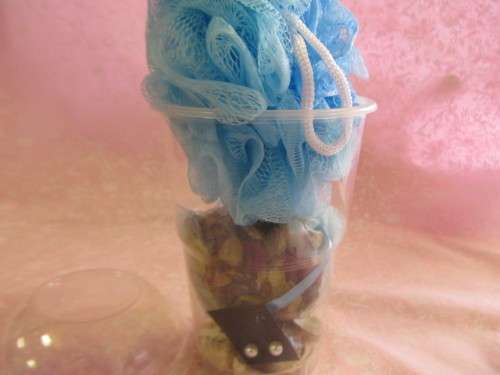 Mesh Bath Sponge Potpourri Petals With Oil Shells And Faux Pearl Earrings, Blue, 1 Set