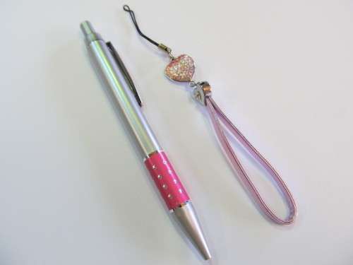 Pen And Cellphone Charm Set, Pink, 1 Set