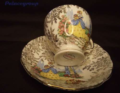 1940`s Colclough Bone China Crinoline Lady Chintz Tea Cup and Saucer x 4