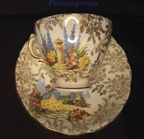 1940`s Colclough Bone China Crinoline Lady Chintz Tea Cup and Saucer x 4