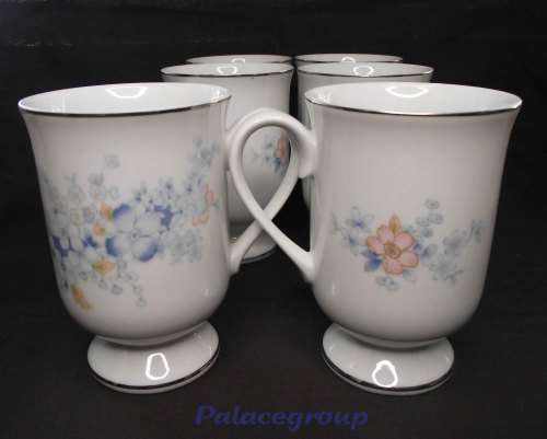 Vintage Fanci Florals Collection, Footed Mugs x 6, Floral Design, Made In Japan, See Photos...