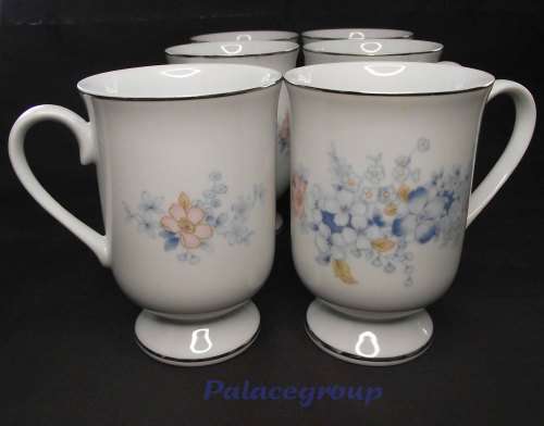 Vintage Fanci Florals Collection, Footed Mugs x 6, Floral Design, Made In Japan, See Photos...