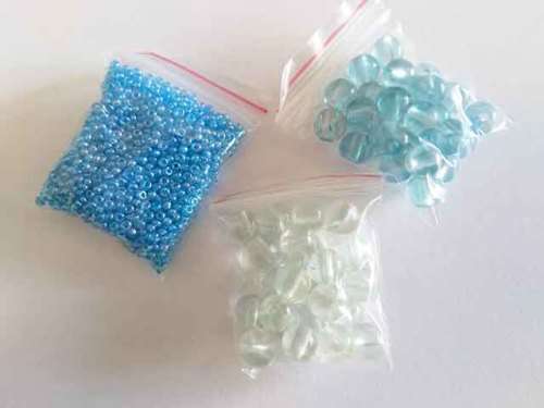 Glass Beads, Mixed, 2 x 25pc Round 8mm Clear + Blue, 1 x 14gr Seedbeads - Blue