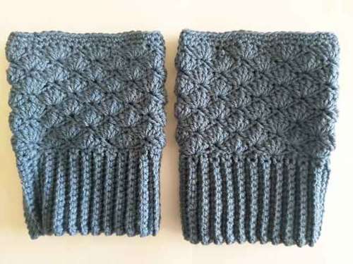 Boot Cuffs, Wool, Crochet, Handmade, One Of A Kind, Dark Blue, 1 Pair