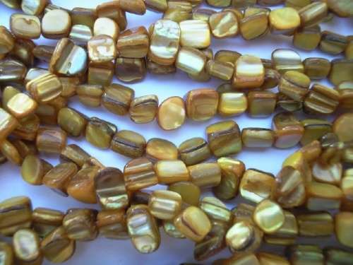 Shell Beads, Square Cubes, Yellow, ±30pc