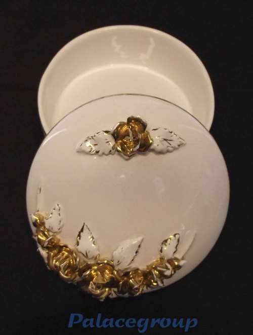 Trinket Box, Perfume Bottle, Photo Frame, White With Gilt Roses And Leaves, See Photo`s
