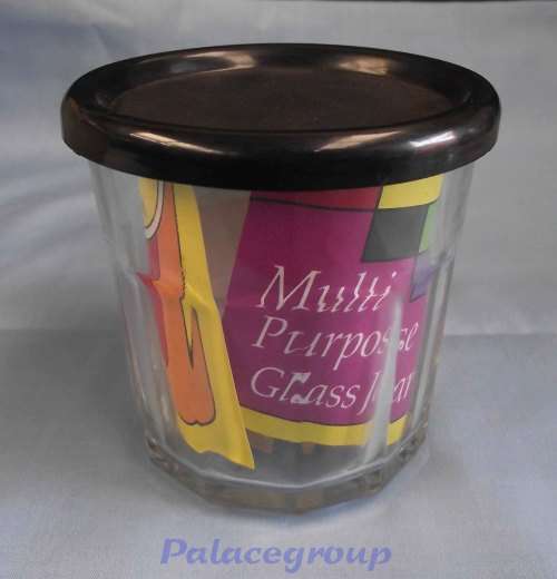 Glass Jar and Black Plastic Lid, Indonesia, H - 95mm, D - 90mm, See Photo`s