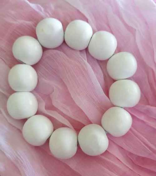 Bracelet, Wooden Beads On Elastic, White, 1pc