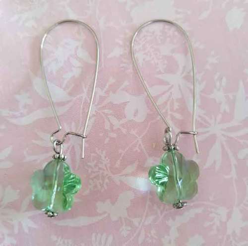 Earrings, Green Crystal Flower With Nickel Findings, Size 56mm, 2pc