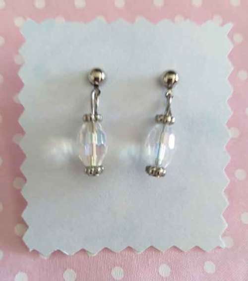 Earrings, Clear Oval Facetted Crystal Beads On Nickel Studs, Size 23mm, 2pc