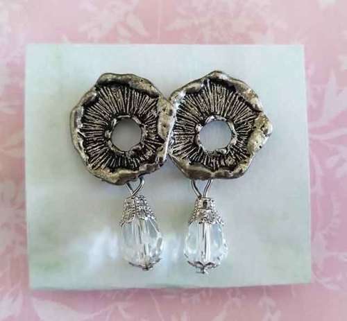 Earrings, Clear Facetted Teardrop Crystal With Nickel Findings, Size 36mm, 1 Pair