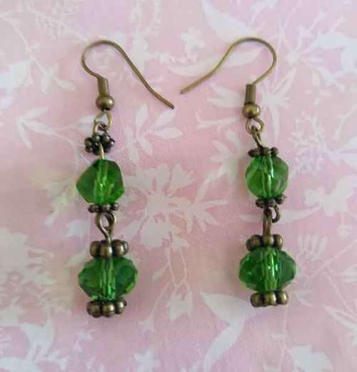 Cristia Earrings, Deep Green Facetted Crystal Beads With Bronze Shepherd`s Hook, 50mm, 1 Pair