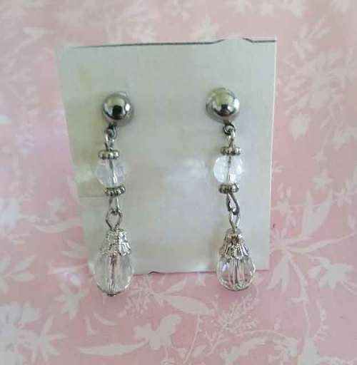 Cristia Earrings, Clear Crystal Beads With Nickel Studs, 40mm, 1 Pair