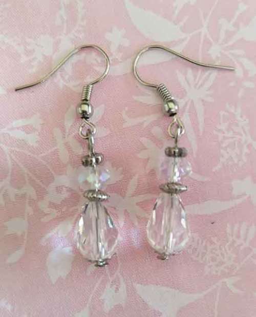 Cristia Earrings, Clear Crystal Beads With Nickel Shepherd`s Hook, 40mm, 1 Pair