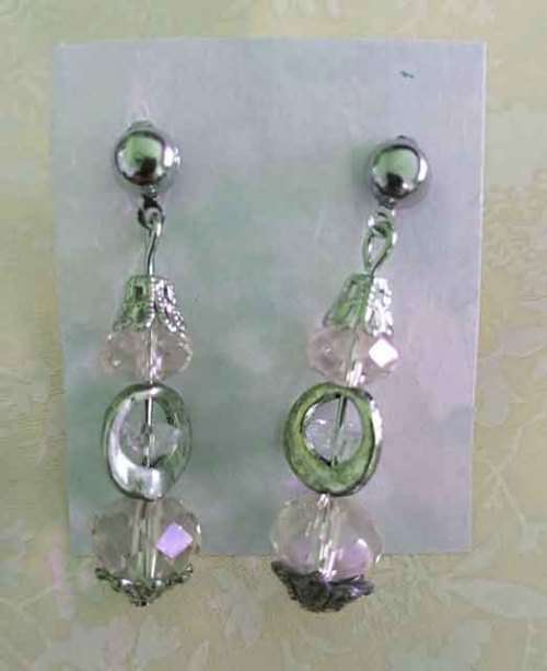 Cristia Earrings, Facetted Crystal Pink Crystal Beads With Nickel Findings And Studs, 40mm, 1 Pair