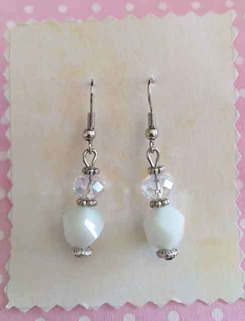 Cristia Earrings, Clear And White Crystal Beads With Nickel Shepherd`s Hook, 40mm, 1 Pair