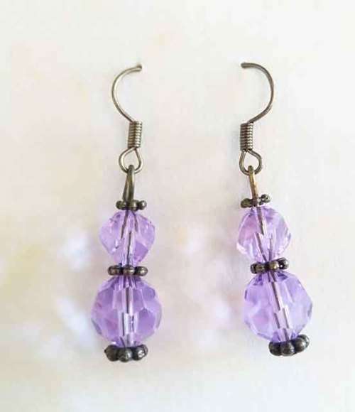 Cristia Earrings, Lilac Crystal Beads With Bronze Shepherd`s Hook, 38mm, 1 Pair