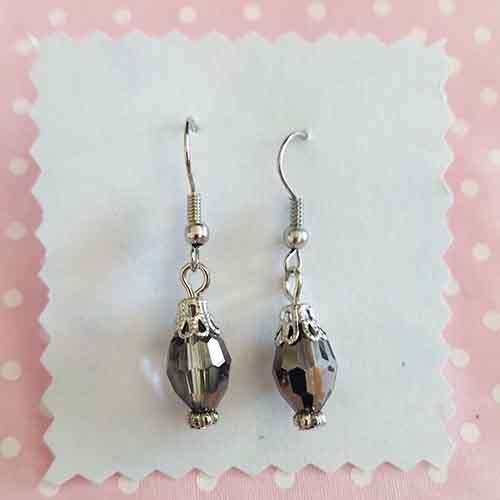 Cristia Earrings, Smokey AB Crystal Beads With Nickel Shepherd`s Hook, 35mm, 1 Pair