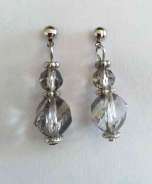 Cristia Earrings, Smokey Crystal Beads With Nickel Studs, 30mm, 1 Pair