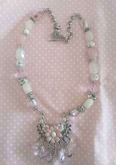 Necklace Set, Necklace - Rose Quartz, Glass + Foil Beads On Rolo Chain With Toggle Clasp And More...